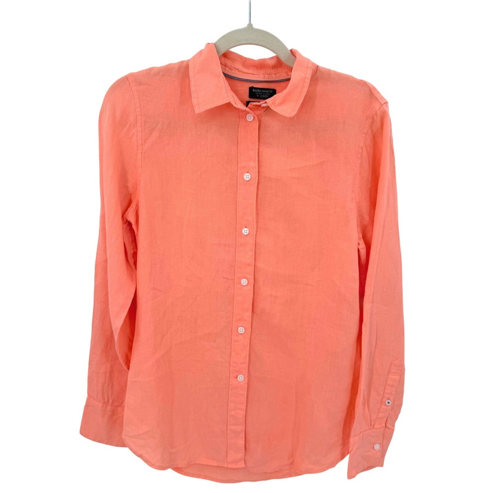 J. Crew Baird McNutt Irish Linen Slim Fit Button Down Shirt Coral Peach 4 Tall